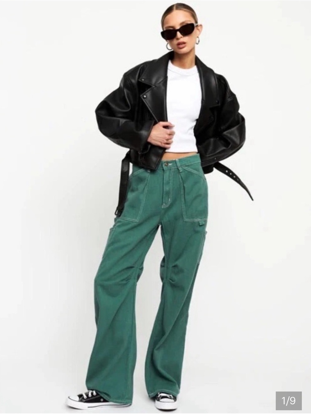 Lioness green barrel jeans